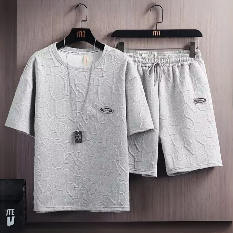 Luxe Waffle Knit Summer Tracksuit – Men’s Casual T-Shirt & Shorts Set