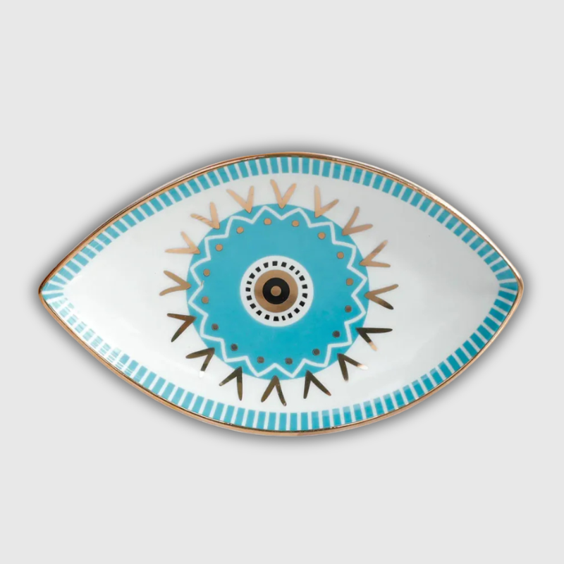 Luxeuria Luxe Ceramic Evil Eye Jewelry Trays – Unique Desktop Organizer for Rings & Trinkets