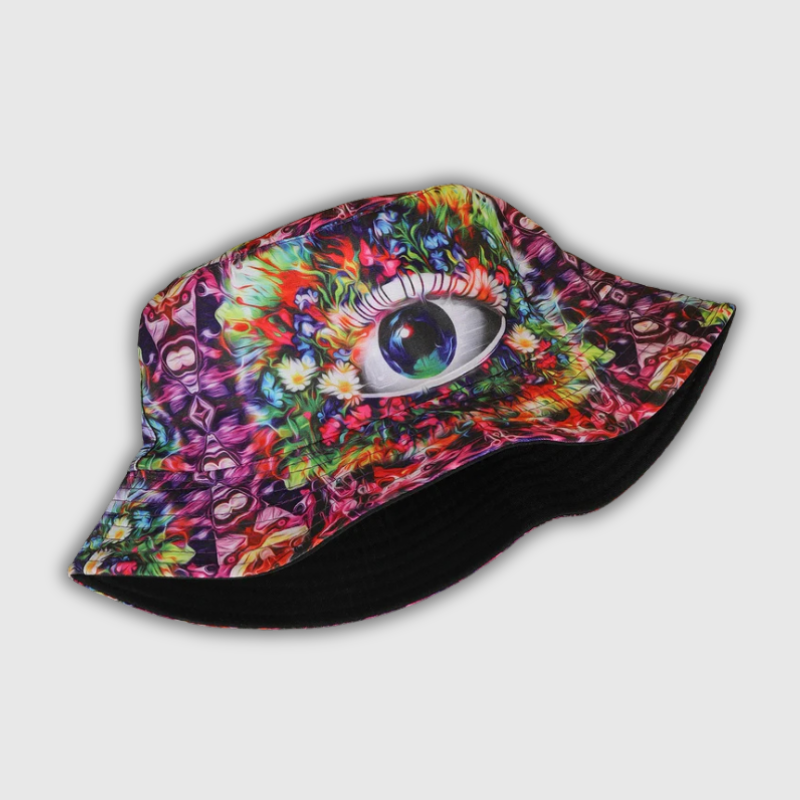 European-style Printed Tie-Dye Graffiti Eyes Double-Sided Basin Hat – Individuality Creative Casual Bucket Hat