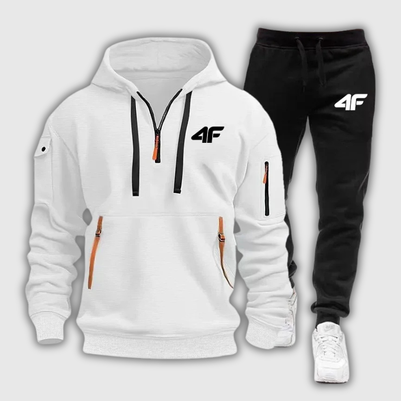 Men's Zipper Hooded Tracksuit – Multi-Pocket Jogging Tracksuit with Protective Pants