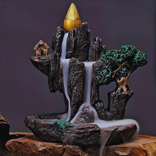 Mountains River Waterfall Reflux Backflow Incense Burner Fountain Resin Aromatherapy Smoke Censer with 60 Incense Cones