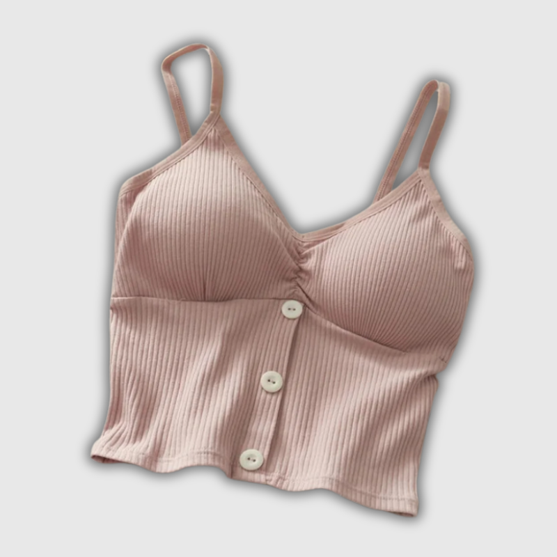Knitted Strap Crop Camisole – Button Detail Cotton Blend Tank for Women
