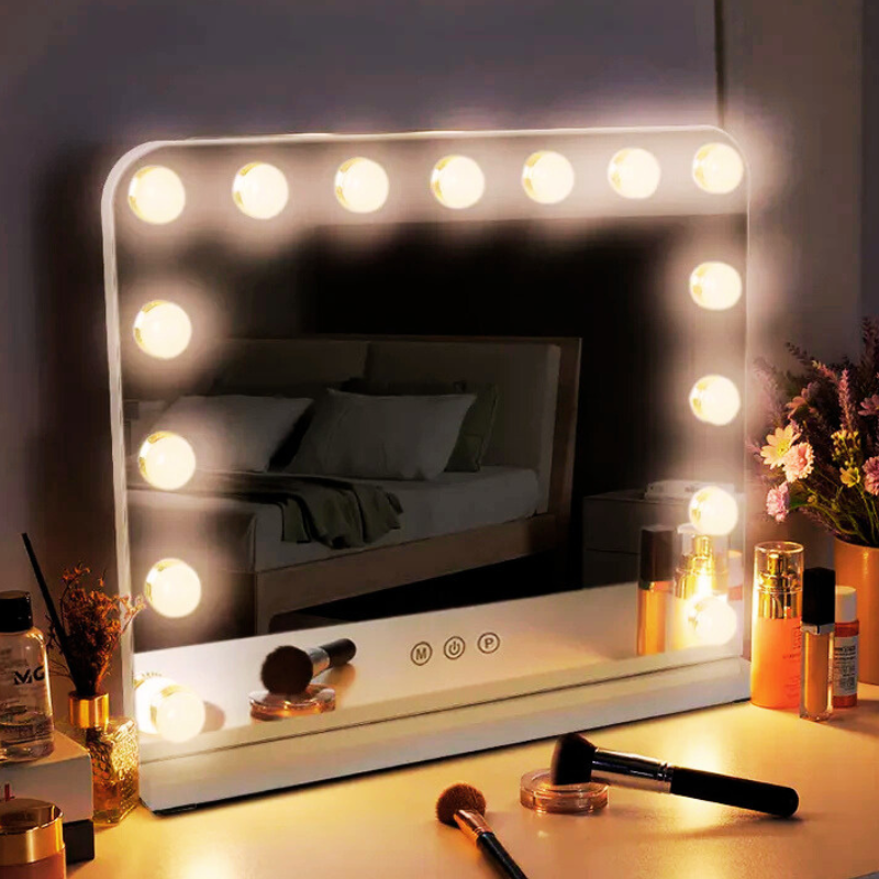Luxeuria Luxe Wall-Mounted Rectangle Hollywood Vanity Mirror – 18 Dimmable LED Bulbs