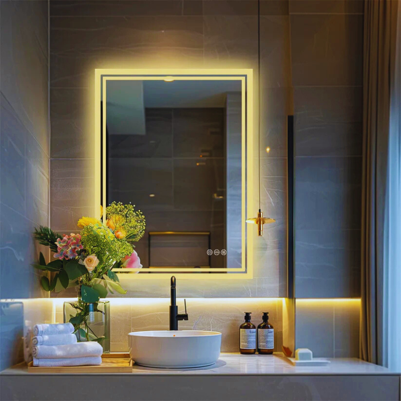 Luxeuria Luxe LED Backlit Frameless Bathroom Mirror – Dimmable, Anti-Fog, Wall-Mounted