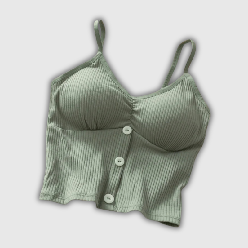 Knitted Strap Crop Camisole – Button Detail Cotton Blend Tank for Women