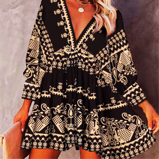 Luxeuria Luxe Boho V-Neck A-Line Mini Dress