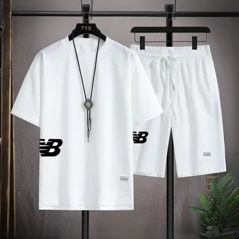 Men’s Summer Waffle T-Shirt & Shorts Set — Casual Sports Suit