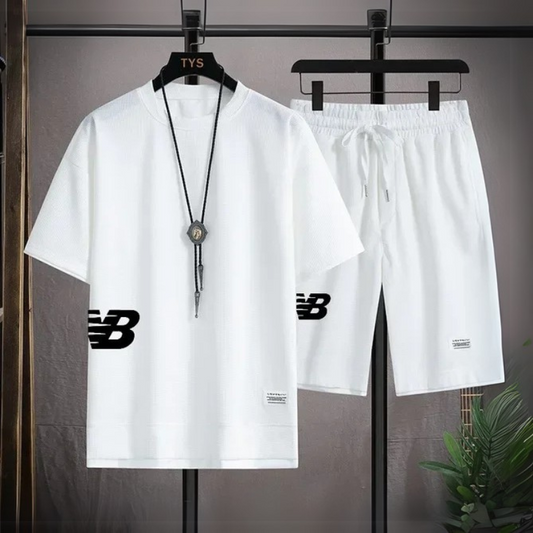Men’s Summer Waffle T-Shirt & Shorts Set — Casual Sports Suit