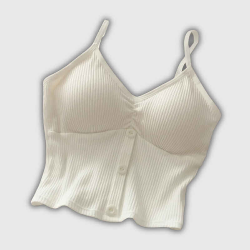 Knitted Strap Crop Camisole – Button Detail Cotton Blend Tank for Women