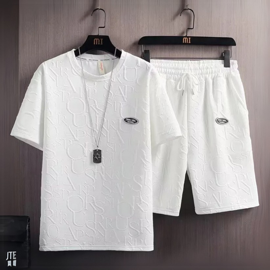 Luxe Waffle Knit Summer Tracksuit – Men’s Casual T-Shirt & Shorts Set