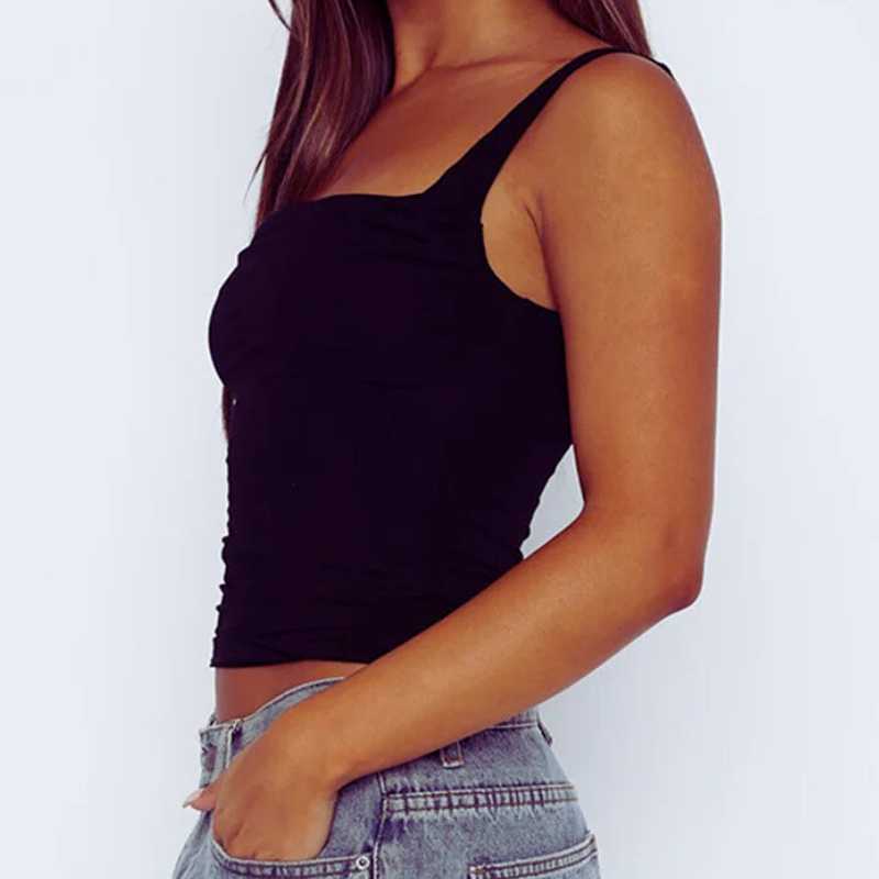 Backless Folded Slim Fit Camisole – Solid Streetwear Tank Top for Women