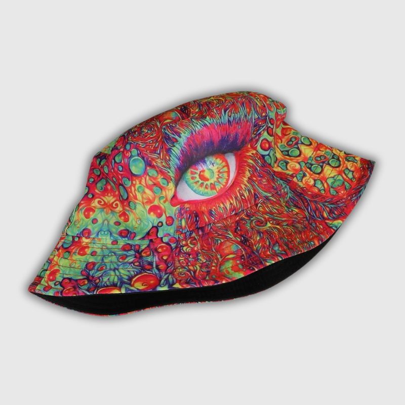 European-style Printed Tie-Dye Graffiti Eyes Double-Sided Basin Hat – Individuality Creative Casual Bucket Hat