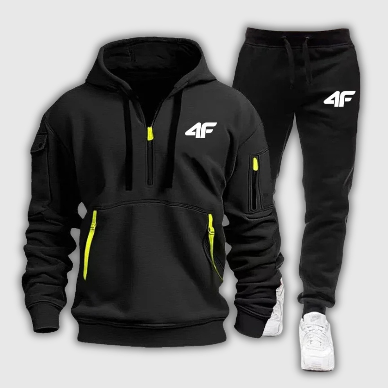 Men's Zipper Hooded Tracksuit – Multi-Pocket Jogging Tracksuit with Protective Pants