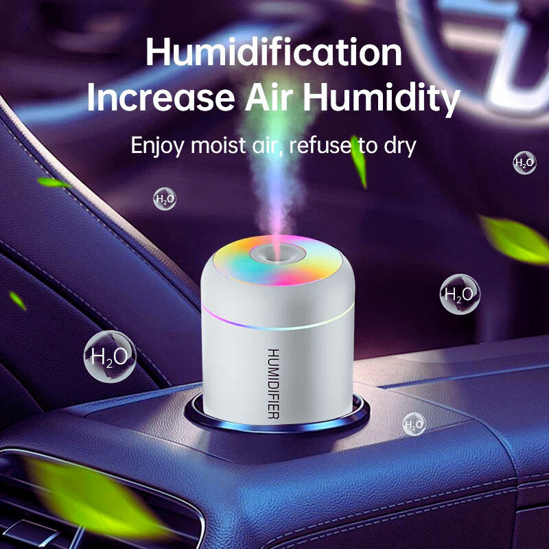 Mini USB Aroma Diffuser & Humidifier with LED Light – For Car, Home, and Bedroom