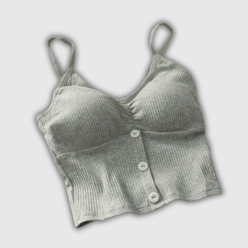 Knitted Strap Crop Camisole – Button Detail Cotton Blend Tank for Women