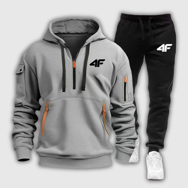 Men's Zipper Hooded Tracksuit – Multi-Pocket Jogging Tracksuit with Protective Pants