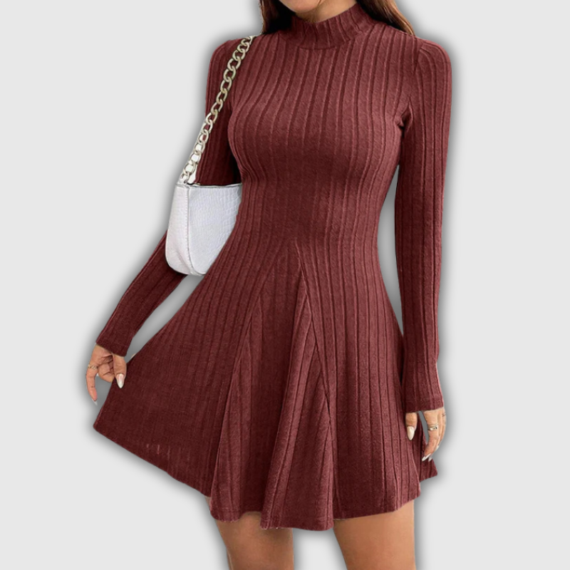 Luxeuria Luxe Solid Colour Mock Neck A-Line Mini Dress – Women's Fall & Winter Casual Style