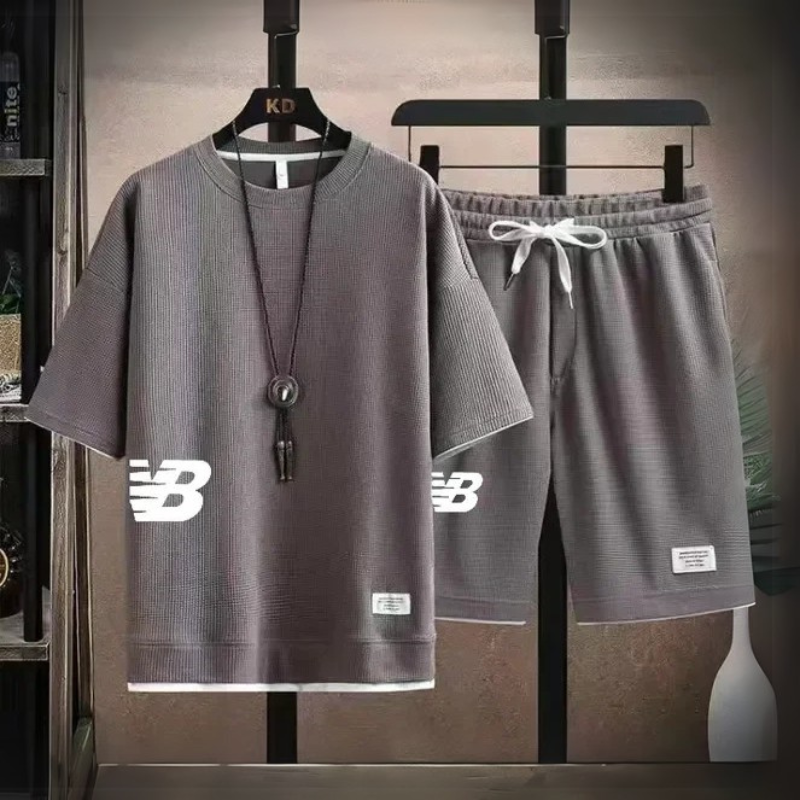 Men’s Summer Waffle T-Shirt & Shorts Set — Casual Sports Suit