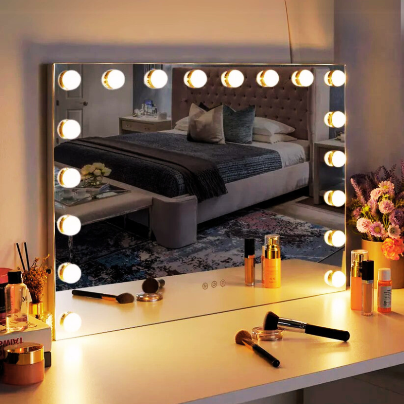 Luxeuria Luxe Wall-Mounted Rectangle Hollywood Vanity Mirror – 18 Dimmable LED Bulbs