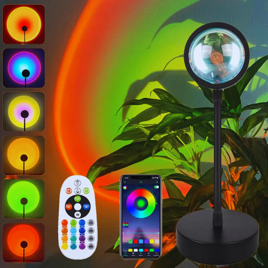 Smart Sunset Projection Lamp with App & Remote – LED Mood Light for Bedrooms and Photography