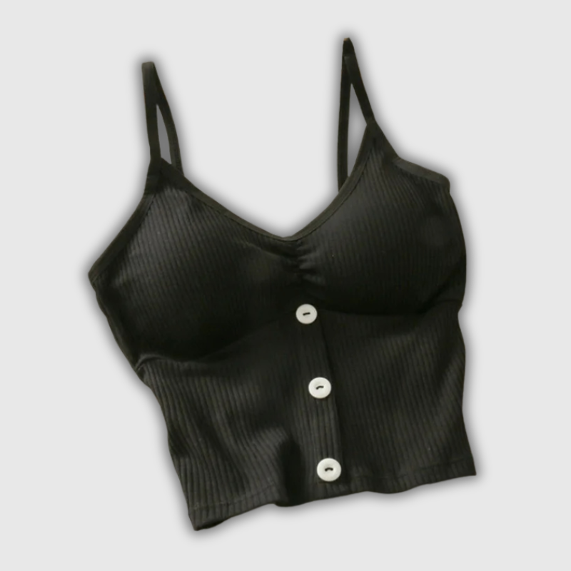 Knitted Strap Crop Camisole – Button Detail Cotton Blend Tank for Women