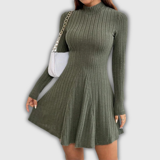 Luxeuria Luxe Solid Colour Mock Neck A-Line Mini Dress – Women's Fall & Winter Casual Style