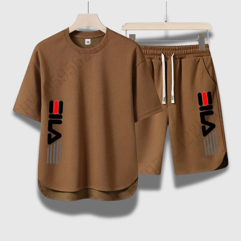 Men’s Summer Fashion Print Two-Piece Set – Casual Crewneck T-Shirt + Breathable Shorts