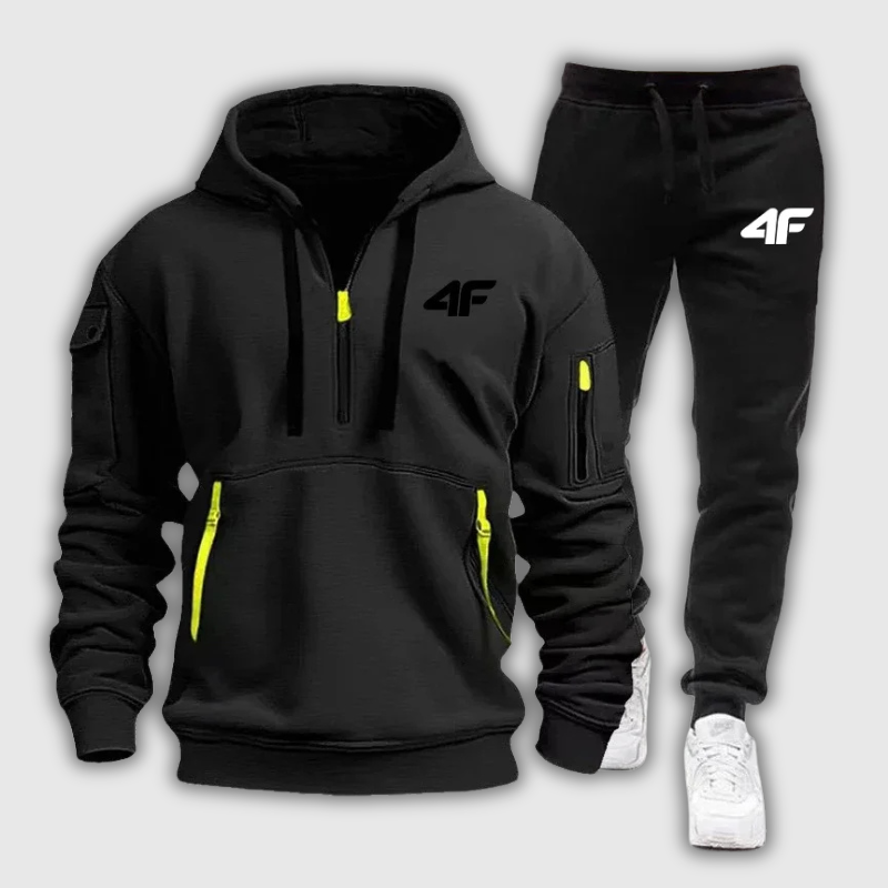 Men's Zipper Hooded Tracksuit – Multi-Pocket Jogging Tracksuit with Protective Pants