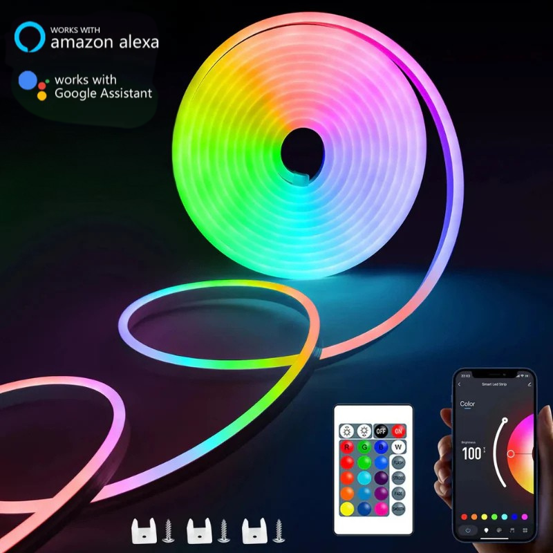 Luxeuria RGB Neon LED Strip – IP65 Waterproof, USB Powered, Tuya App & Remote Control, Music Sync, Flexible DIY Lighting