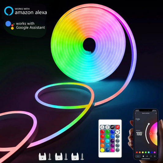 Luxeuria RGB Neon LED Strip – IP65 Waterproof, USB Powered, Tuya App & Remote Control, Music Sync, Flexible DIY Lighting