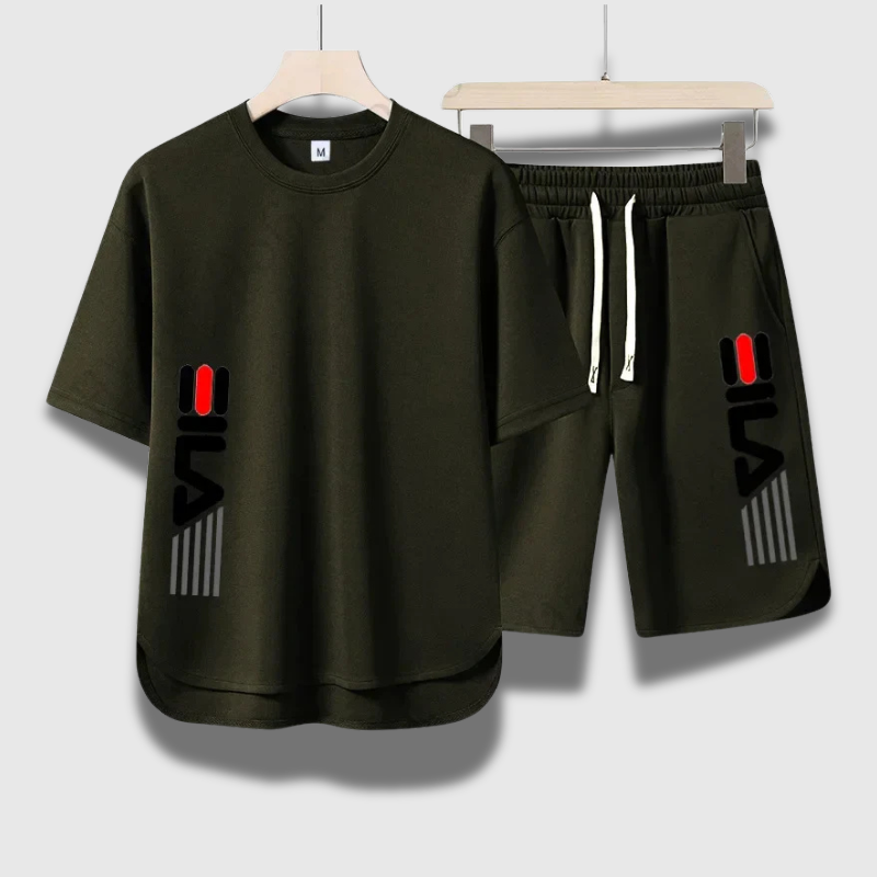 Men’s Summer Fashion Print Two-Piece Set – Casual Crewneck T-Shirt + Breathable Shorts