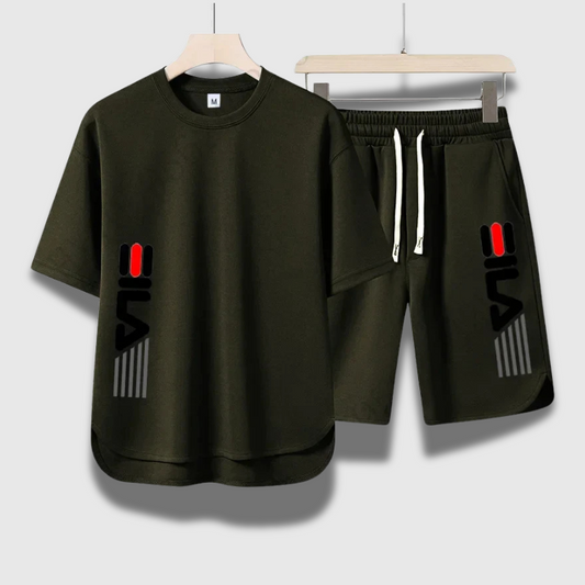 Men’s Summer Fashion Print Two-Piece Set – Casual Crewneck T-Shirt + Breathable Shorts