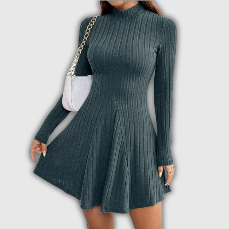 Luxeuria Luxe Solid Colour Mock Neck A-Line Mini Dress – Women's Fall & Winter Casual Style