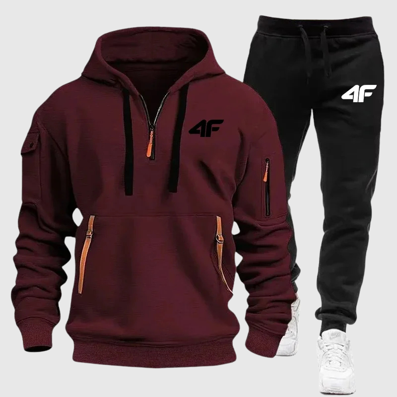 Men's Zipper Hooded Tracksuit – Multi-Pocket Jogging Tracksuit with Protective Pants