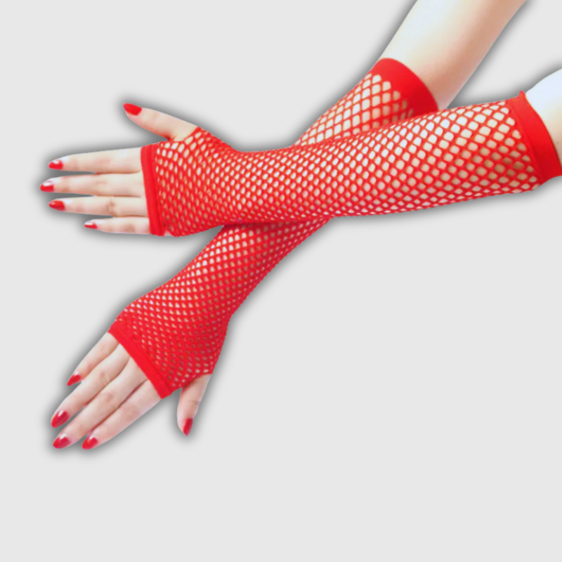 Women’s Neon Fishnet Fingerless Long Gloves – Sexy Plaid Arm Warmers