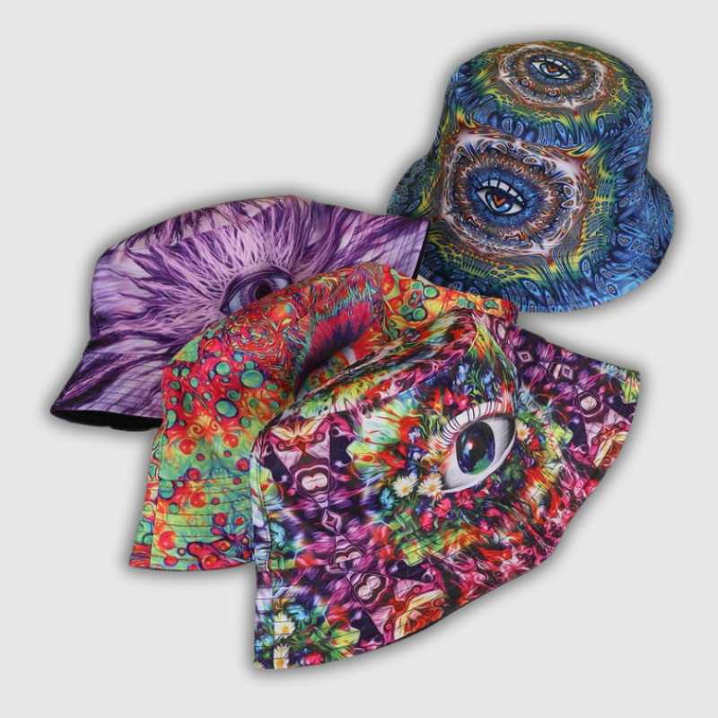 European-style Printed Tie-Dye Graffiti Eyes Double-Sided Basin Hat – Individuality Creative Casual Bucket Hat