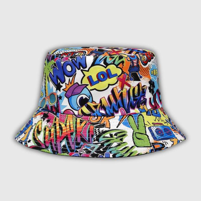 Unisex Graffiti Letter Print Bucket Hat – Sunscreen Streetwear Edition