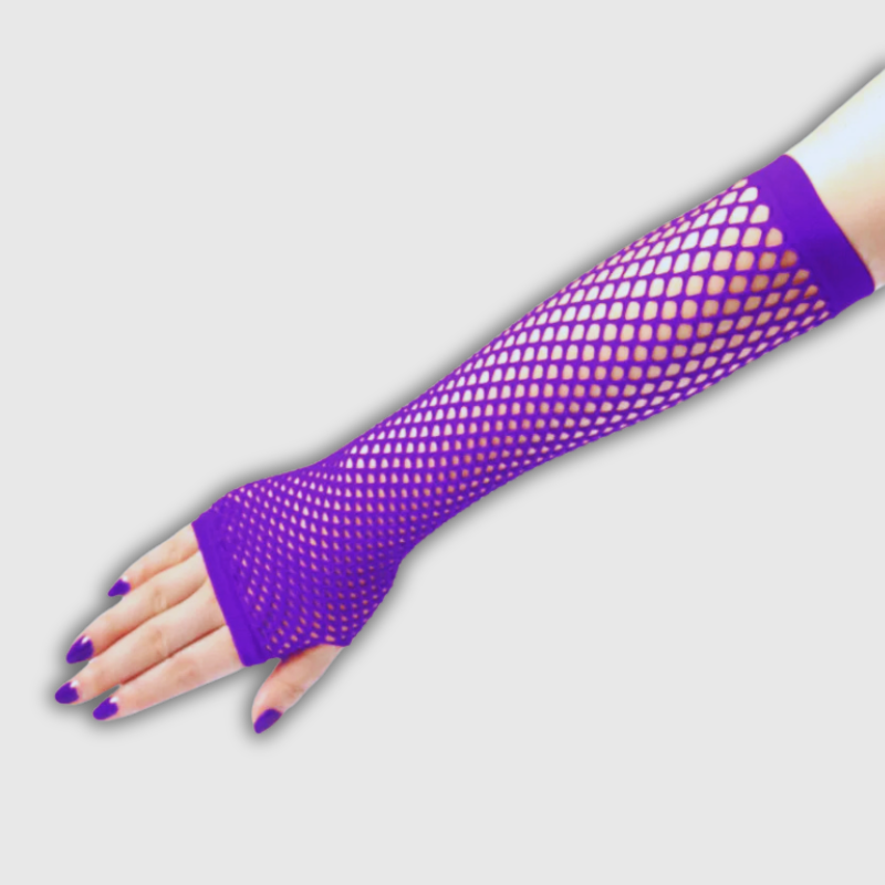 Women’s Neon Fishnet Fingerless Long Gloves – Sexy Plaid Arm Warmers
