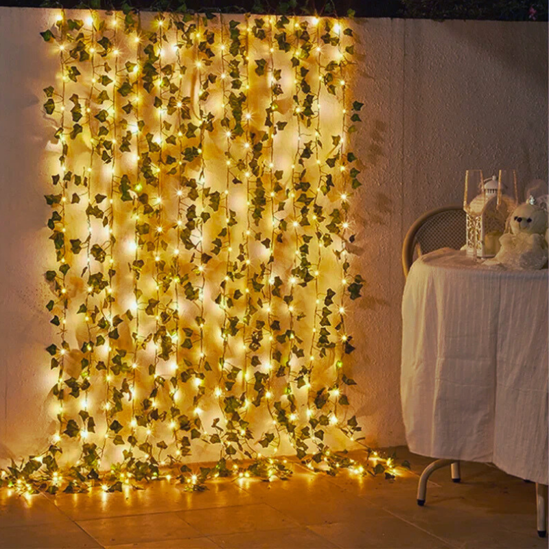 Luxeuria Luxe Green Leaf Fairy String Lights – Battery-Powered Vine Garland for Home & Holiday Decor