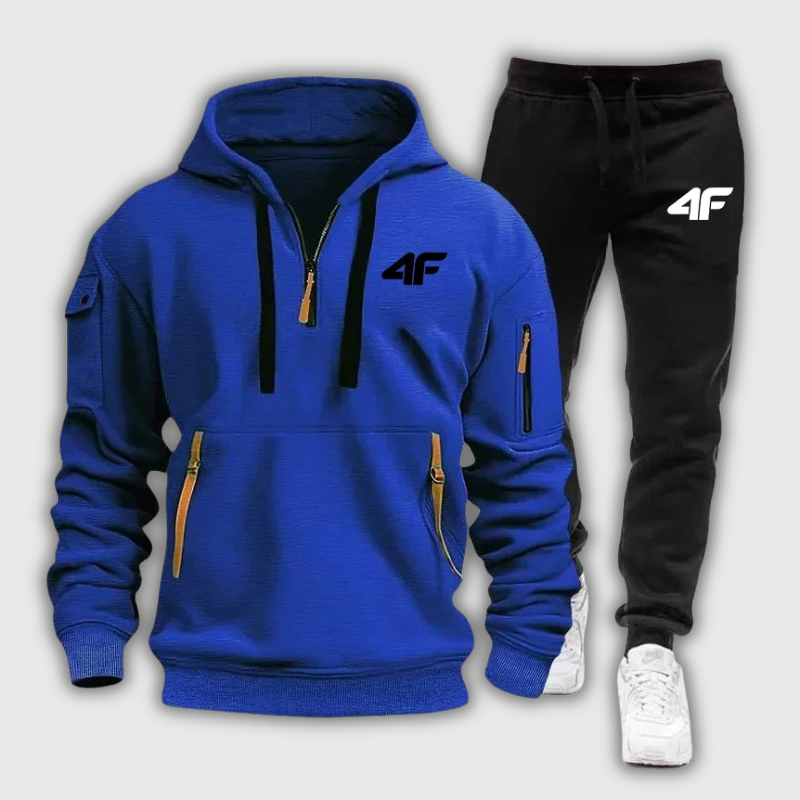 Men's Zipper Hooded Tracksuit – Multi-Pocket Jogging Tracksuit with Protective Pants