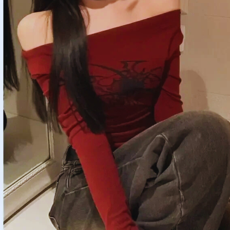 CrimsonVibe Y2K Off-Shoulder Crop Top