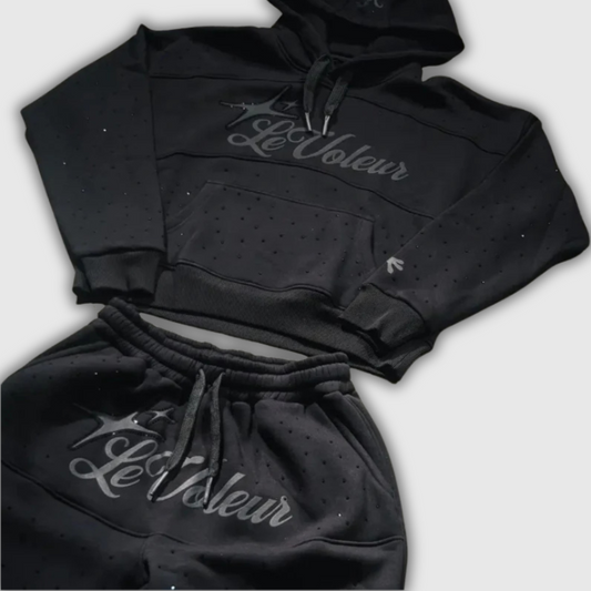 Streetwear Rhinestone Hip Hop Two-Piece Set – Hoodie & Sweatpants