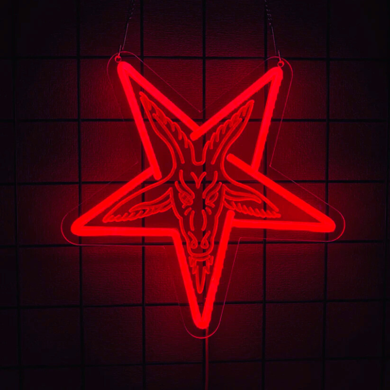 Baphomet Gothic Neon Wall Lamp – Carved Acrylic Occult Decor