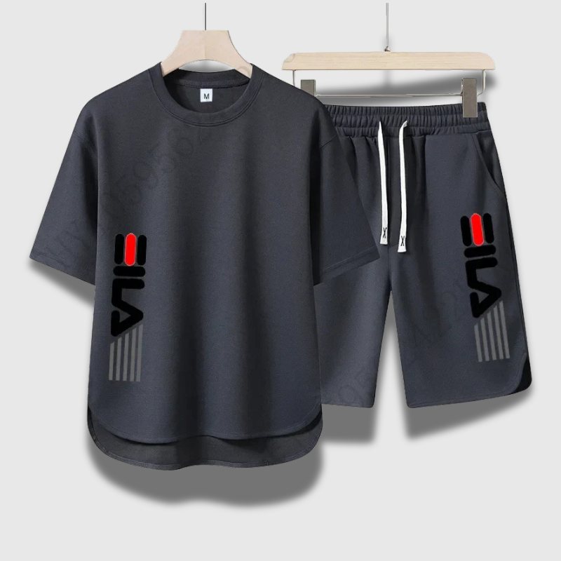 Men’s Summer Fashion Print Two-Piece Set – Casual Crewneck T-Shirt + Breathable Shorts