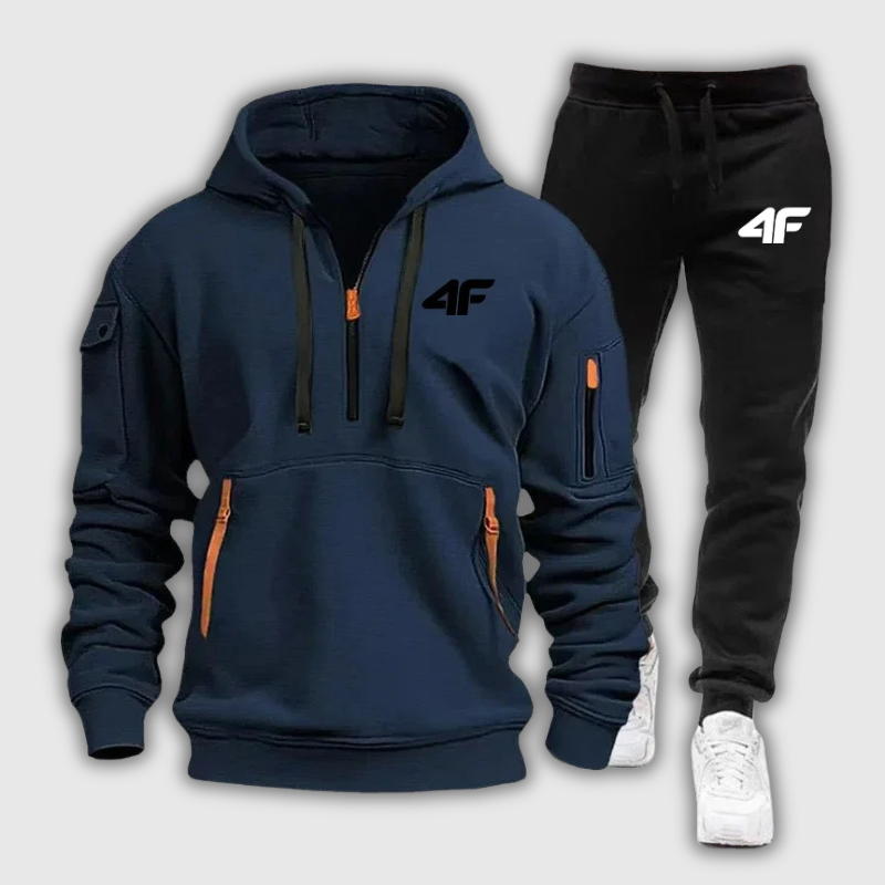Men's Zipper Hooded Tracksuit – Multi-Pocket Jogging Tracksuit with Protective Pants