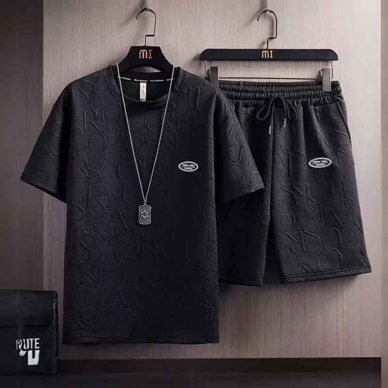 Luxe Waffle Knit Summer Tracksuit – Men’s Casual T-Shirt & Shorts Set