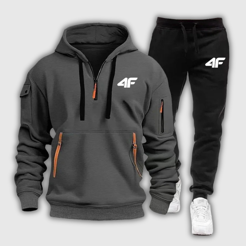 Men's Zipper Hooded Tracksuit – Multi-Pocket Jogging Tracksuit with Protective Pants