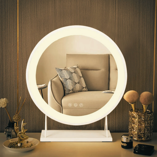 Luxeuria Luxe Round Hollywood Makeup Mirror – Touch Control with 3-Color Dimmable LED Lighting