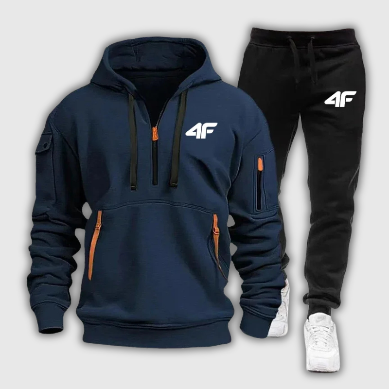 Men's Zipper Hooded Tracksuit – Multi-Pocket Jogging Tracksuit with Protective Pants