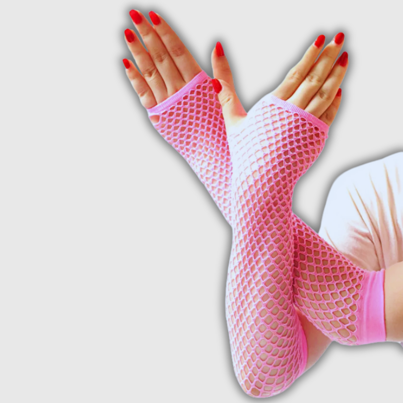 Women’s Neon Fishnet Fingerless Long Gloves – Sexy Plaid Arm Warmers